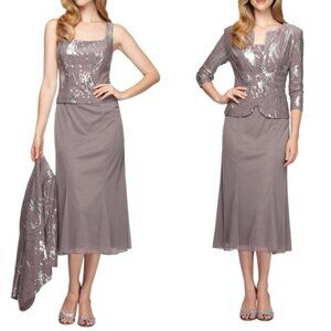 Alex Evenings Women's Sequin A-Line Midi Dress and Jacket